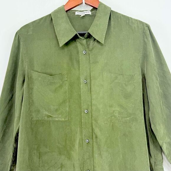 Alex Garfield Hunter Green Button Up Long Sleeve Cupro Tunic Blouse - Picture 5 of 16